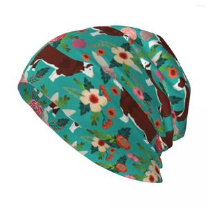 Basker Hereford Cow Cattle Floral Stylish Stretch Knit Slouchy Beanie Cap Multifunction Skull Hat For Men Women