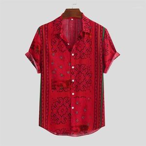 Feitong Men's Stripe Shirt Summer 2020 Knappar Down Short Sleeve Loose Hawaiian Shirt Casual Printed Red Blusas1208d