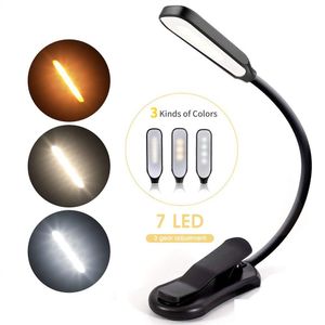 Book Lights Rechargeable Mini 7 Led Reading Light 3-Level Warm Cool White Flexible Easy Clip Lamp Read Night Lamps In Bed Drop Deliver Dhkgw