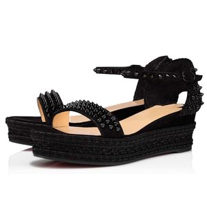 Luxury Women kliny Sandały Madmonica 60 mm Włochy popularne złote srebrne nity kostki czarny espadrilles zamsz łydki projektant weselny