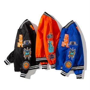 Men's Jackets Hip Hop Outerwear Patchwork Baseball Letter Daisy Flowers Patch Leather Bomber Spring Oversized Streetwear Coat303S