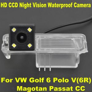 Câmera de visão traseira para carro, hd, ccd, 4 led, visão noturna, estacionamento reverso, à prova d'água, para vw polo v 6r golf 6 vi passat cc magotan276z