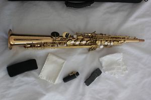 Oves mässing BB Straight Soprano Saxophone Sax Gold Lacquer med High F#