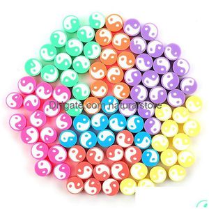 Seramik Kil Porselen 10mm Tai Chi Yuvarlak Polimer Ara Boncuklar Yin Yang DIY Mücevher Yapma Bileklik Kolye Aksesuarları 50 PCS/LOT DHRJZ