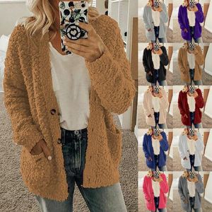 Women's Knits Women Elegant Warm Soft Fur Jacket Autumn Winter Faux Coats Female Plush Pocket Overcoat Plus Size Top Coat Cardigan 2023