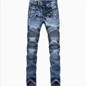 Bütün moda erkekler kot pantolon yeni varış hip hop tasarım ince fit moda bisikletçisi kot pantolon erkekler için kaliteli mavi siyah artı boyut 28-4312l