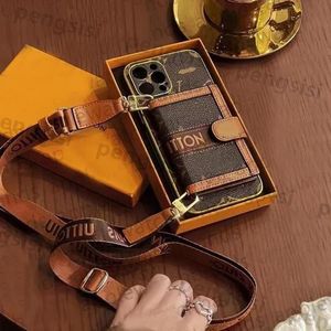 Phone Case Designer iPhone Cases for Apple 15 Pro Max 13 12 14plus 11 X XR XS 7 8 14 Plus Fashion Crossbody Wallet Card Holder Gold Edging Luxury Lanyard Mobile Cover