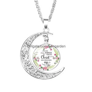 Collares colgantes Biblia cristiana Luna para mujeres Cristianos Escritura Tiempo de cristal Gema Cabochon Cadenas Joyería de moda en entrega de gota DHFMC