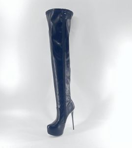 Boots Mi You Super High Heel Over Knee Long 16cm lackläder Elastisk lårberoende WaterPro 230915