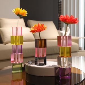 Vasos Modern Simples Colorido Cristal Vaso Nordic Transparente Flor Arranjo High End Home Decoração Acessórios Ornamentos 230915