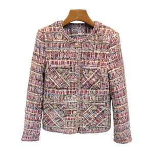 2023 Giacca estiva multicolore a contrasto di colore Manica lunga Girocollo Bottoni in tweed Giacche monopetto Cappotto corto Outwear D3S158155