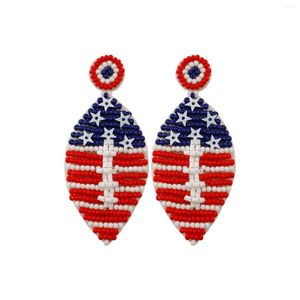 dangle earrings patriotic beadedアメリカンフラッグ/フットボール/レッドブルーと白の星の女性用シード装飾された宝石