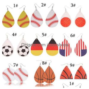 Baumeln Kronleuchter Leder Sport Ohrringe Baseball American Deutschland Nationalflagge Fußball Fußball Basketball Softball Drop Für Frauen D Dhmrd