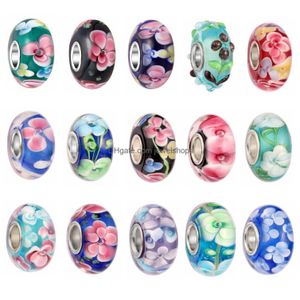 Charms blanda bk diy glas kristallpärlor dubbel lager blomma stora hål lösa distans hantverk europeiska sier pärlor för charm armband smycken dh81i