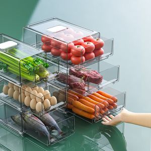 Kök Storage Organization Clear Kylslådor Dra ut stapelbara kylskåpsorganisatörer BINS Pantry Box Plastmatbehållare för 230915