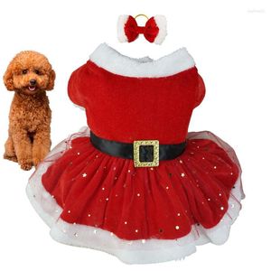 Dog Apparel Pet Christmas Outfit Shiny Netting Santa Claus Cute Girl Clothing Red Dresses Cat