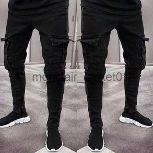 Jeans da uomo Uomo Nero Moda Skinny Cargo Jeans Homme Slim Fit Pantaloni in denim stropicciati per pantaloni casual maschili J230915