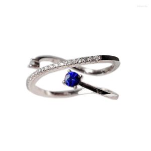 Cluster-Ringe Design-Stil Silber Saphir-Ring für Party 3 mm 0,1 ct natürliches Blau Geschenk Frau