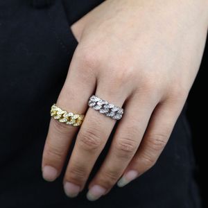 Bling White Cubic Zirconia Paved Miami Cuban Link Chain Ring for Women Hip Hop Engagement Band Trendy Finger Rings for Wedding