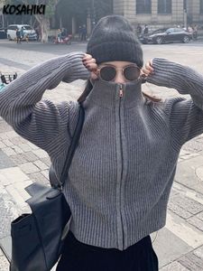 Kobiety Knits Tees y2k estetyka harajuku swetgan mujer kardigan turtleneck streetwear szary topy uprawy zamek 2023 jesień wszystkie mecz solidny sweter 230914