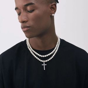 Collana con ciondolo Ciondolo croce Hip Hop da uomo e da donna Catena da tennis in zircone da 4 mm Gioielli di moda Hip Hop in oro e argento