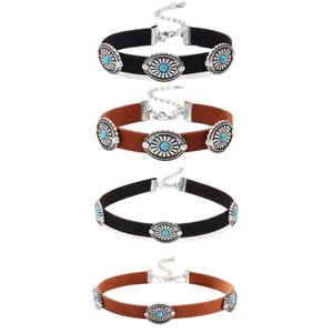 Charm Bracelets New Selling Vintage Turquoise Alloy Flower Short Necklaces Trendy Party Leather Choker For Women And Girls D Dhgarden Dhek3