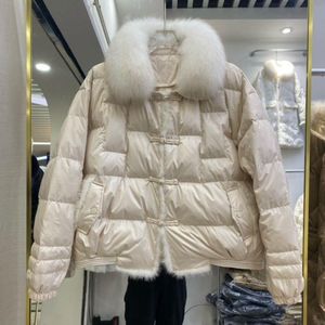 Frauen Pelz Faux 2023 Echt Kragen Winter Frauen Weiße Ente Unten Jacke Damen Kurze Warme Puffer Mantel Weibliche Lose vintage Parka Oberbekleidung 230915