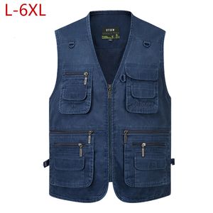 Gilet da uomo L-6XL Gilet da uomo multitasche in cotone di grandi dimensioni casual con molte giacche senza maniche da 14 tasche Gilet da esterno maschile 230914