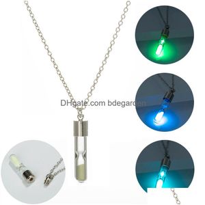 Pendant Necklaces Glow In The Dark Open Hourglass For Women Men Glass Tube Fluorescent Light Wish Drift Bottle Chains Fashion Jewelry Dhmui