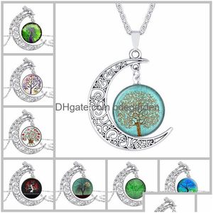 Pendant Necklaces New Vintage Moon Necklace Starry Outer Space Universe Gemstone Pendants Women Accessories Tree Of Life Drop Delivery Dhnbr