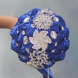 Königliche Hochzeitssträuße, künstliche Rosen, süßer 15-Quinceanera-Blumenstrauß, Kristall-Seidenband, neues Buque de Noiva, 37 Farben, W228-D, S280T