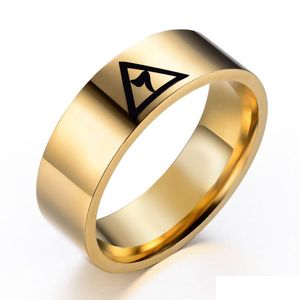 Cluster Rings Stainless Steel Gold Black Sier Laser Engraved 14 Degree Scottish Rite Yod Ring Mason Masonic Signet For Men Women 8Mm D Dhxle