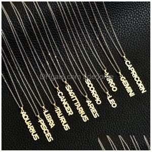 Pendant Necklaces 12 Zodiac Sign Stainless Steel Constellation Letter Gold Chains For Men Women Fashion Birthday Jewelry In Bk Drop De Dhe8A