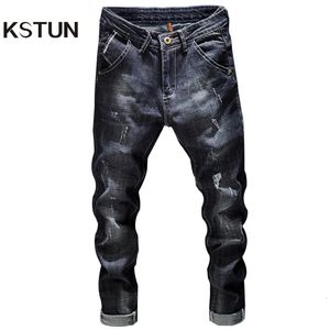 Mens Jeans Kstun Ripped Men Dark Blue Stretch Slim Fit Distressed Streetwear Denim Pants Casual Retro Biker Man Trousers Hiphop 230914