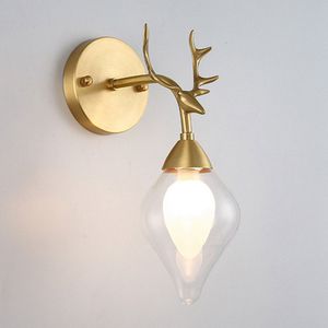 Modern Copper Deer Wall Lights Bar Counter Korridor Hall American Loft Glass Wall Sconce Balcony Wall Lighting Fixtures