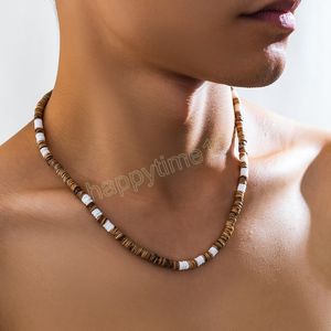 Brązowe i białe małe drewniane koraliki łańcuchy Choker Naszyjnik Mężczyzny Trendy Krótki koralik na szyi Akcesoria 2023 Modna biżuteria