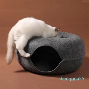 Cat Toys Cats House Basket Natural Felt Pet Cave Beds Nest Funny Round Egg-typ med kuddmatta för små hundar valp husdjur leveré1797