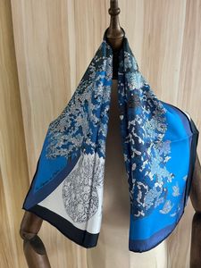 Lenços 2023 chegada marca de moda árvore azul 100 lenço de seda 9090 cm quadrado xale sarja envoltório para mulheres senhora hijab 230914