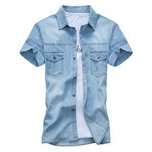 Summer Brand Denim Shirt Men Cotton Short Sleeve Turn-down Collar Mens Shirts Casual Slim Fit Men's Jeans shirts Chemise homm274r
