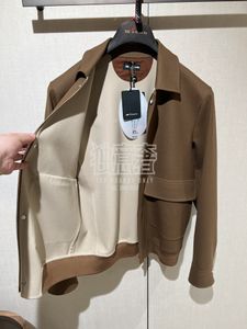 Giacche da uomo Autunno Kiton Cappotto casual marrone con risvolto in lana