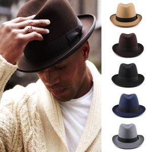 Män kvinnor ull blandning klassisk homburg hattar bowtie band fedora mössor trilby sunhat jazz vinter varm justerbar storlek m-l302r