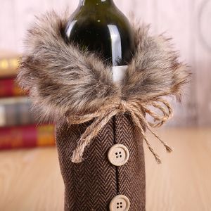 Christmas decorations, new wine sets from Europe and America, holiday decoration props, bow knot linen fur collar red wine bottle sets