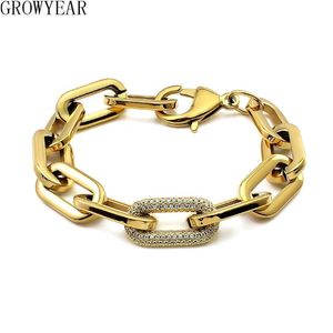 Bangle Stainless Steel Link Chain Bracelets for Women Men Crystal Link Wristband Exaggerated Gold Color Thick Big Bracelets Bangles 230915