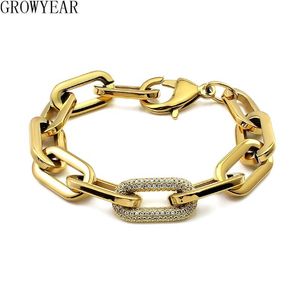 Armreif Edelstahl Gliederkette Armbänder für Frauen Männer Kristall Link Armband Übertriebene Goldfarbe Dicke große Armbänder Armreifen 230915