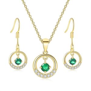 Chains TENGTENGFIT Cubic Zirconia Pendant Yellow Gold Plated Necklace & Earrings Green Simulated Emerald Fashion Jewelry Sets205s