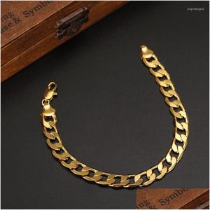 Armreif Hohe Qualität Gold Armband Männer Schmuck Großhandel Trendige Farbe 21 cm 9 mm dicke kubanische Gliederkette Armbänder Junge Geschenke Drop liefern Dh0Os