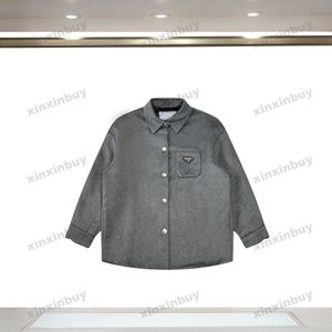 Xinxinbuy homens designer casaco jaqueta de metal triângulo etiqueta carta tecido de lã paris manga longa feminino preto cáqui cinza M-2XL190K