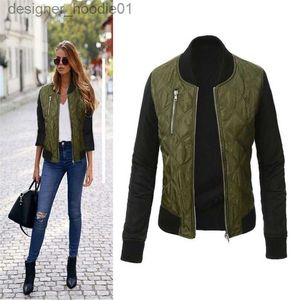 Mulheres Down Parkas Casual Algodão Sólido Jaqueta Mulheres Outono Inverno Zipper Bomber Jaqueta Slim Costura Acolchoada Casacos Lazer Moda 210507 L230915