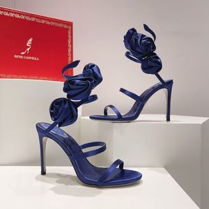 Renecaovilla Chandelier Sandals Shoes女性キラキラソールサテンサテン花ストラップスパローラップストラップハイヒールエレガントレディパーティーウェディングポンプEU35-43