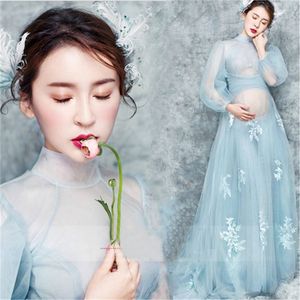 Maternity dress Maternity Photography Props Maternity Flower Lace Dress shoulderless Voile Summer Pregnant Dress Perspective Elegant
